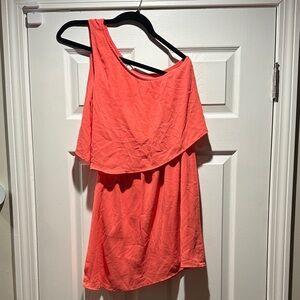 Elegant Coral One-Shoulder Dress